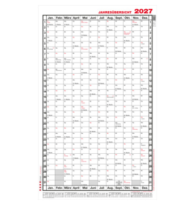 Plakatkalender 5a, Jahres&uuml;bersicht, 1 Jahr / 1 Seite, 60x98cm (A1 hoch), 2027