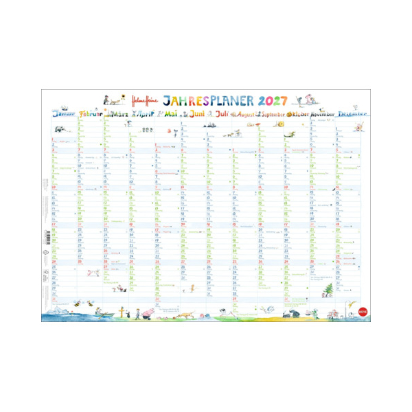 Heye Plakatkalender 1584, Helme Heine, 1 Jahr / 1 Seite, 68x48cm, dekorativer Jahresplaner mit liebevollen Illustrationen (drei Freun