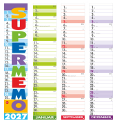 Streifenkalender 1587, Supermemo, Monatskalendarium, 17x85cm, 2027
