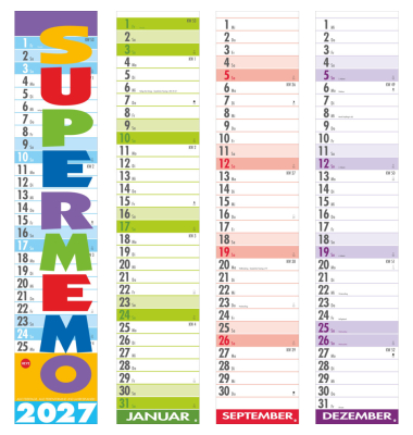 Streifenkalender 1587, Supermemo, Monatskalendarium, 17x85cm, 2027