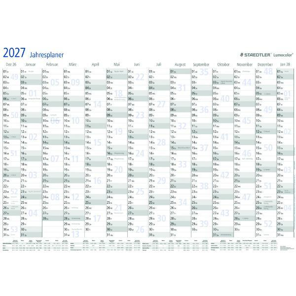 STAEDTLER® Plakatkalender Lumocolor® 2026 inkl. Folienstift Lumocolor® correctable 305 F schwarz, selbstklebende Stifteklemme