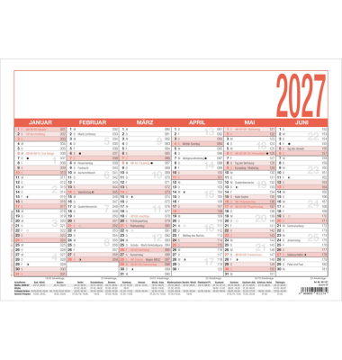 Plakatkalender 907-0000, 907, 6 Monate / 1 Seite, 29,7x21cm (A4 quer), 2027