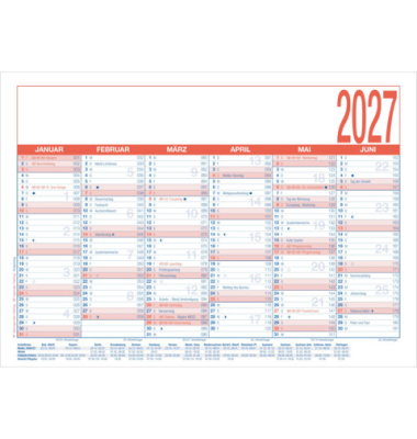 Plakatkalender 908-1315, 6 Monate / 1 Seite, 29,7x21cm (A4 quer), 2027