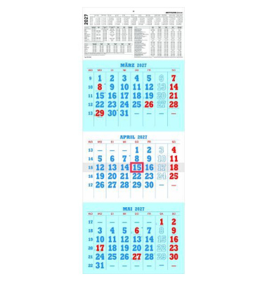 Dreimonatskalender 952-0000, 3 Monate / 1 Seite, 29,5x80cm, 2027