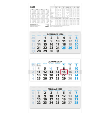 Dreimonatskalender 953-0015, 3 Monate / 1 Seite, 34x70cm, 2027