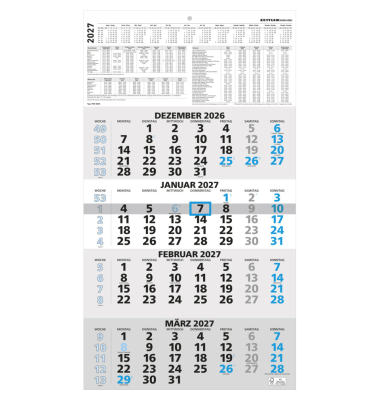 Viermonatskalender 959-0015, 4 Monate / 1 Seite, 33x59cm (330x650mm), 2027