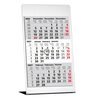 Dreimonatskalender Tischaufsteller 77000, 3 Monate / 1 Seite, 10,5x23cm, 2027