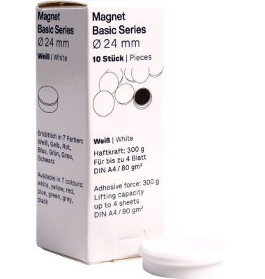 Magnet Basic-Series 24 mm, Haftkraft 300 g, 10 St&uuml;ck, wei&szlig;