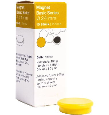 Magnet Basic-Series 24 mm, Haftkraft 300 g, 10 St&uuml;ck, gelb