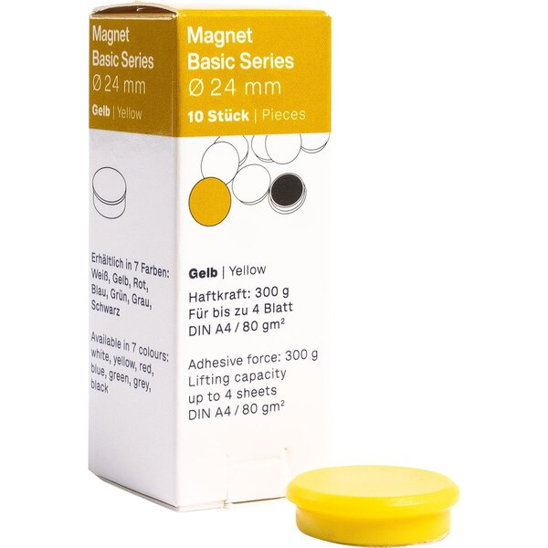 Magnetoplan Magnet Basic-Series 24 mm, Haftkraft 300 g, 10 Stück, gelb 4013695069500 Magnetoplan 10 Stück