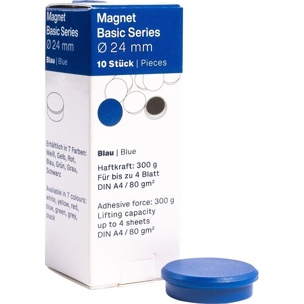 Magnetoplan Magnet Basic-Series 24 mm, Haftkraft 300 g, 10 Stück, blau 4013695069524 Magnetoplan 10 Stück
