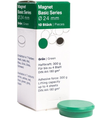 Magnet Basic-Series 24 mm, Haftkraft 300 g, 10 St&uuml;ck, gr&uuml;n