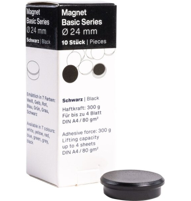 Magnet Basic-Series 24 mm, Haftkraft 300 g, 10 St&uuml;ck, schwarz