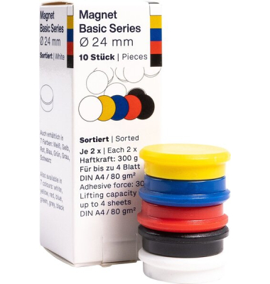 Magnet Basic-Series 24 mm, Haftkraft 300 g, 10 St&uuml;ck, sortiert
