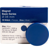 Magnet Basic-Series 38 mm, Haftkraft 1500 g, 10 St&uuml;ck, blau