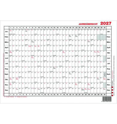 Plakatkalender 1, 12 Monate / 1 Seite, 20x15cm (A5 quer), 2027