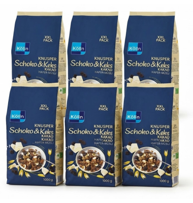 M&uuml;sli Knusper Schoko & Keks Kakao XXL, 6x 1000g im Beutel