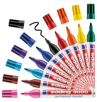 Permanentmarker-Set 3000, 4-3000999, Packung, 10-farbig sortiert, 1,5-3mm Rundspitze