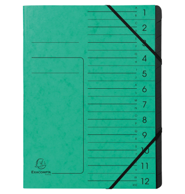 Ordnungsmappe 541203E, 1-12, gr&uuml;n, A4, 12 F&auml;cher