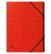 Ordnungsmappe Echter Colorspan-Karton 541205E, 1-12, rot, A4, 12 F&auml;cher