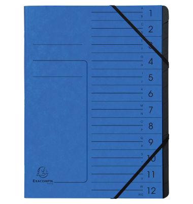 Ordnungsmappe Echter Colorspan-Karton 541202E, 1-12, blau, A4, 12 F&auml;cher