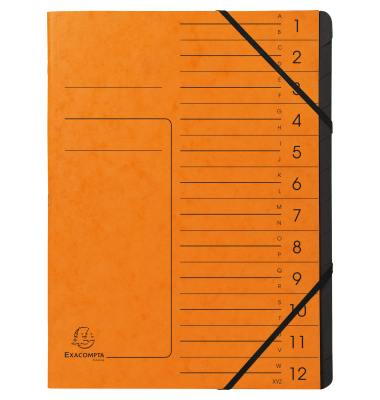 Ordnungsmappe Echter Colorspan-Karton 541204E, 1-12, orange, Din A4, 12 F&auml;cher