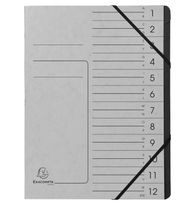 Ordnungsmappe Echter Colorspan-Karton 541211E, 1-12, grau, Din A4, 12 F&auml;cher
