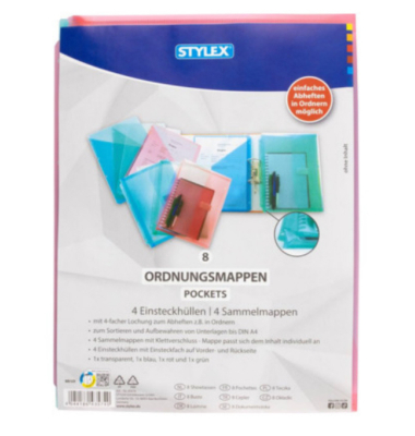Ordnungsmappe 8 x Pockets Set 43574, ohne, farbig sortiert, A4, keine