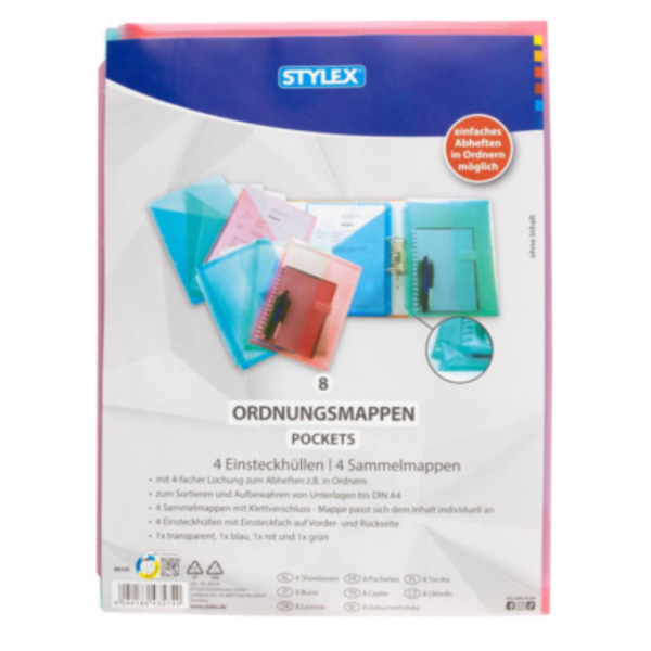 Stylex Ordnungsmappe 8 x Pockets Set 43574, ohne, farbig sortiert, Din A4, keine 4044186435740 Stylex