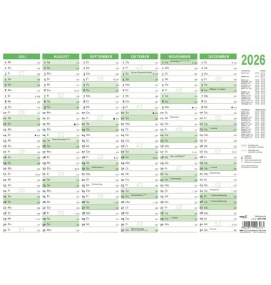 Tafelkalender 2911/26, 6 Monate / 1 Seite, 21x14,8cm (BxH) (A5 quer), 2026