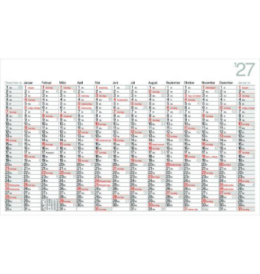 Plakatkalender K14, Lambda, 14 Monate / 1 Seite, jeder Monat eine Spalte, 114x68,5cm, 2027
