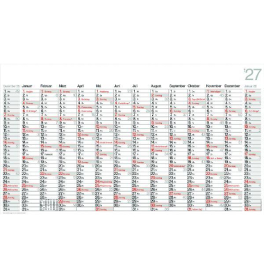 Plakatkalender PO14, ALPHA, 14 Monate / 1 Seite, jeder Monat eine Spalte, 139x79cm, 14 Monate, Wochennummerierung und Schulferie