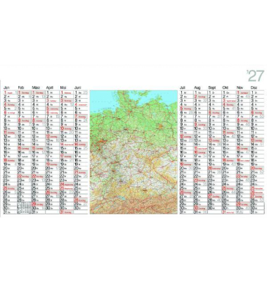 Plakatkalender LK12, Atlant, 12 Monate / 1 Seite, jeder Monat eine Spalte, 139x79cm, 2027