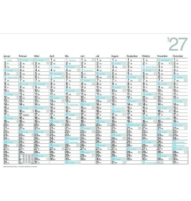 Plakatkalender M12, Sigma, 12 Monate / 1 Seite, jeder Monat eine Spalte, 67x47cm, 12 Monate auf einer Seite, Wochennummerierung,