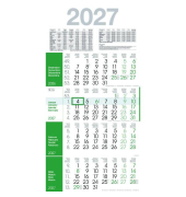 Viermonatskalender M4R1_GR&Uuml;N, 4 Monate / 1 Seite, 30x59cm, 1 durchg&auml;ngiger Kalenderblock mit 12 Monatsbl&auml;ttern, Abrei&szlig;perforatio