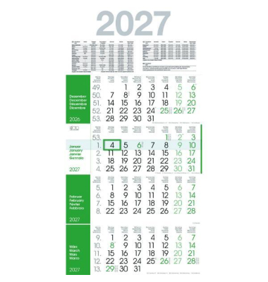 Viermonatskalender M4R1_GR&Uuml;N, 4 Monate / 1 Seite, 30x59cm, 2027