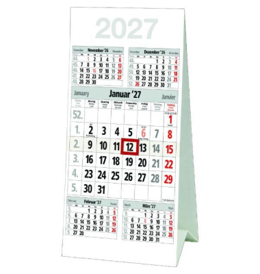 Dreimonatskalender M5TK, 3 Monate / 1 Seite, 10x20cm, 2027