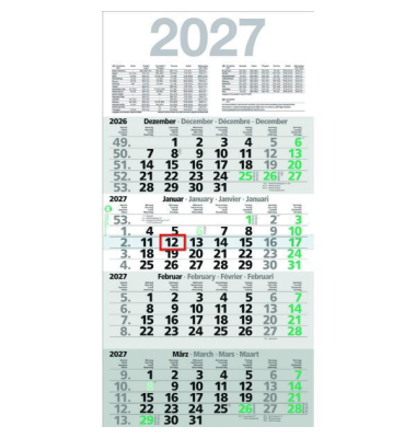 Viermonatskalender LY-M4MFGL, Recycling, 4 Monate / 1 Seite, 30x59cm, 2027