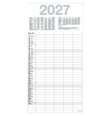 Monatskalender LY-MTTP, Team-Terminplaner, 1 Monat / 1 Seite, 5 Spalten, 30x59cm, 2027