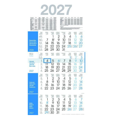Viermonatskalender M4R1_DUNKELBLAU, 4 Monate / 1 Seite, 30x59cm, 2027