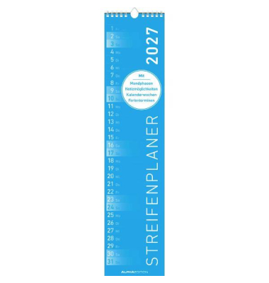Streifenkalender 102851, 1 Monat / 1 Seite, 11,3x49,5cm, 2027