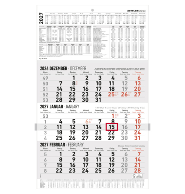 Dreimonatskalender 602371, ohne, 3 Monate / 1 Seite, 30x48,7cm