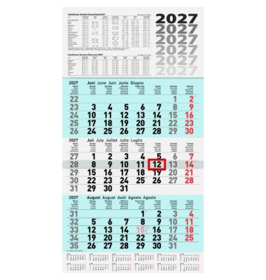 Dreimonatskalender 1070210315, 3 Monate / 1 Seite, 29x61,8cm, 2027