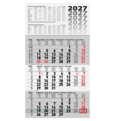 Dreimonatskalender 5060114006, 3 Monate / 1 Seite, 30x52cm, 2027