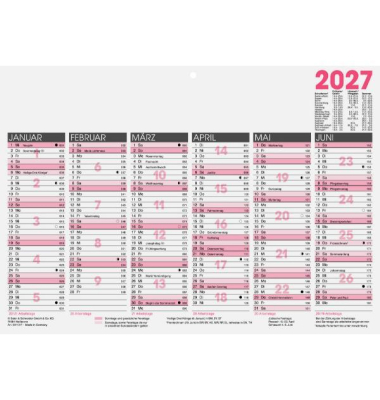 Plakatkalender 5011317005, 6 Monate / 1 Seite, 29,7x21cm (A4 quer), 2027