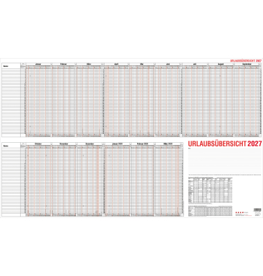 Urlaubsplaner 12-30, 15 Monate / 1 Seite, 98,5x60cm, 2027