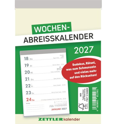 Abrei&szlig;kalender 144000, 1 Woche / 1 Seite, 15x21cm, 2027