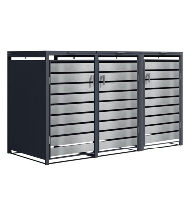 M&uuml;lltonnenbox GB1168AAK mit Schl&uuml;sselschloss, 3er Box, silber