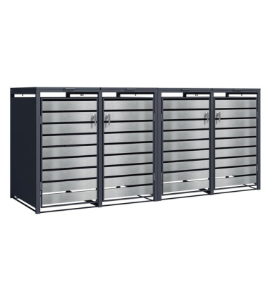 M&uuml;lltonnenbox GB1168AAK mit Schl&uuml;sselschloss, 4er Box, silber