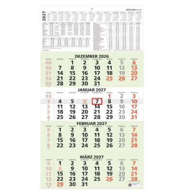 Viermonatskalender 959-0700, 4 Monate / 1 Seite, 33x59cm, 2027